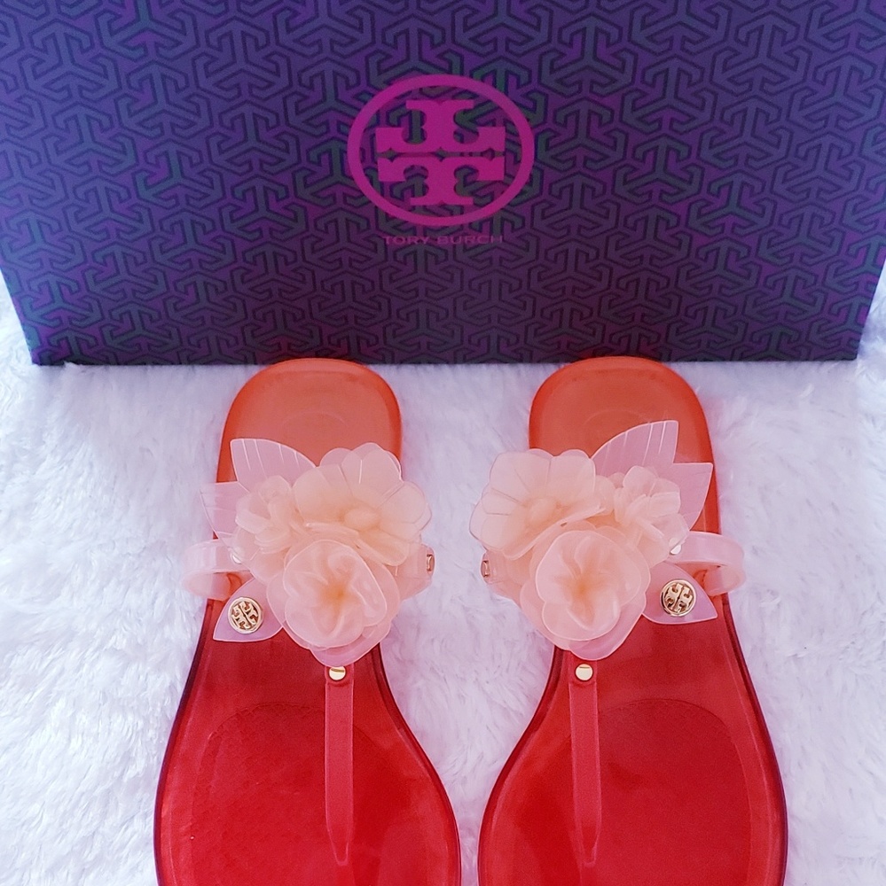 New Tory Burch Nantucket Red Blossom Jelly Thong - Picture 2 of 6